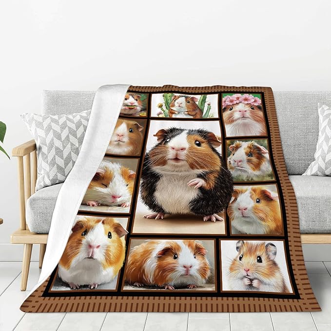 Guinea Pig Blankets, Guinea Pig Throw Blankets, Gifts for Women Men Boys Girls Lover Adult Cozy Fleece Flannel Bedding Stuff Animal Plush for Couch Sofa Bed 60"X50"