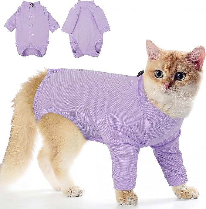PUMYPOREITY Cat Front Leg Recovery Suit, Surgical Spay Suit with Leg Sleeves to Stop Licking, Machine Washable & Comfort Fit, Long Rear Sleeve Prevents Scratching & Biting, Purple, M