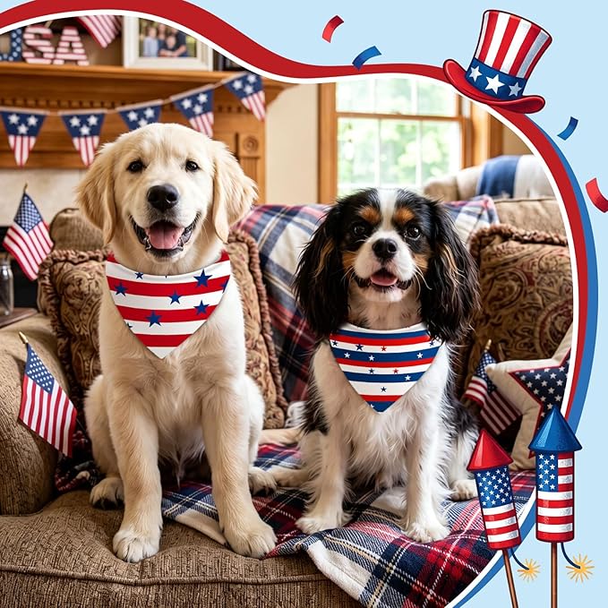 Shyyween 100 Pcs 4th of July Dog Bandanas Bulk for Patriotic American Striped Star Red White and Blue Independence Day Flag Scarf for Small Medium Large Outfit(Striped Star, 25.6 x 17.7 x 17.7 Inch)