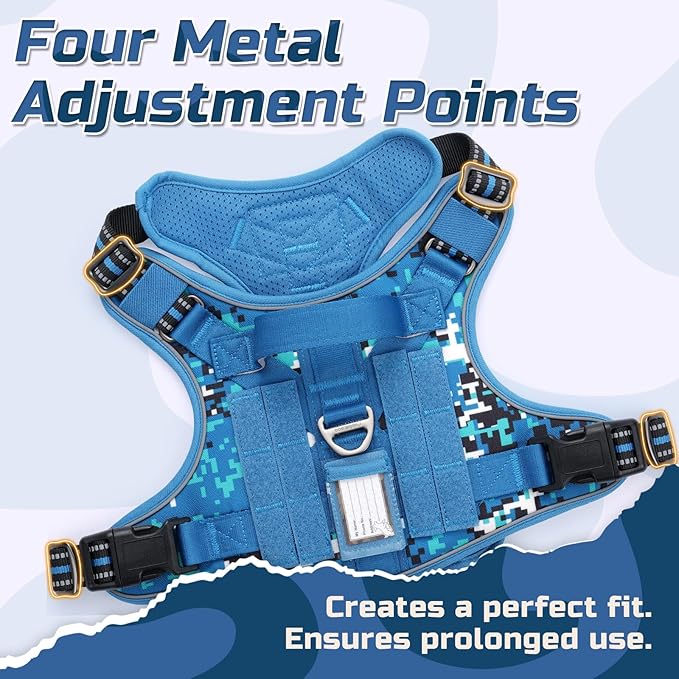 rabbitgoo Tactical Dog Harness for Small Dogs, No Pull Military Service Vest with Handle & Molle, Easy Control for Training Walking, Adjustable Reflective Straps, Blue Camo, S
