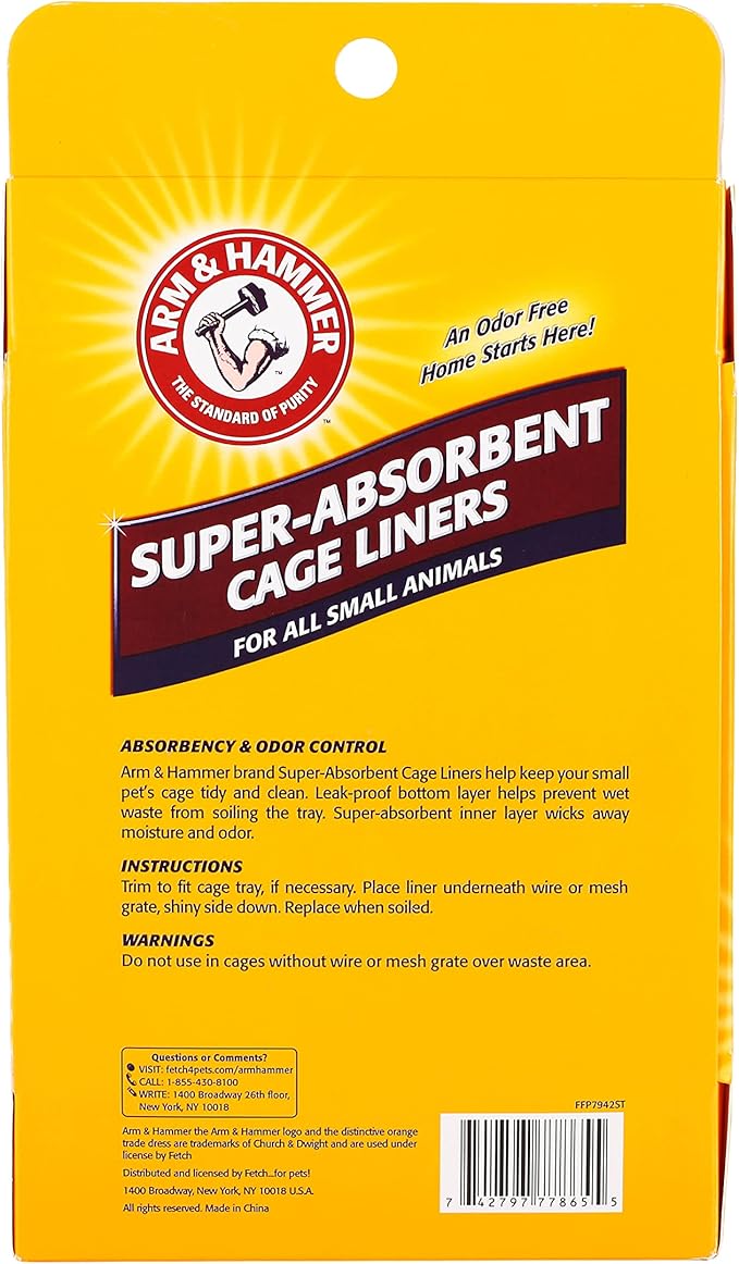 Arm & Hammer Super Absorbent Cage Liners for Guinea Pigs, Hamsters, Rabbits & Small Animals, Odor Control Cage Tray Liners for Wire or Mesh Grate Cages, Trim to Fit, 7 Count - 3 Pack