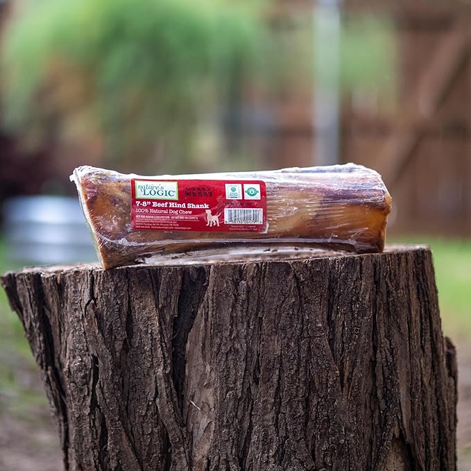 NATURE'S LOGIC Beef Hind Shank Bone - 7-8'' Long Chew - Collagen & Protein Source for Dog Dental Health & Occupation - Carnivore Appropriate Recreational Chewing & Dental Care - Large Hind Shank