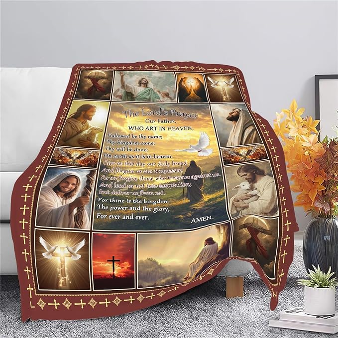 Christian Jesus Blanket Inspirational Bible Verse Religious Faith Healing Prayer Throw Scripture Spiritual Catholic Gifts for Men Women Boys Girls Kids Adults Plush Fuzzy Fleece Decor 50''X60''