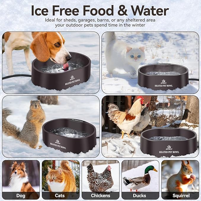 Heated Water Bowl for Dogs Cats Outdoor, 3.7L Thermostatic Heated Pet Bowl for Outside Dog Cat Chickens Duck Birds Waterer in Winter, Automatic Heated Dog Bowl Outdoor with Anti Chew Cord