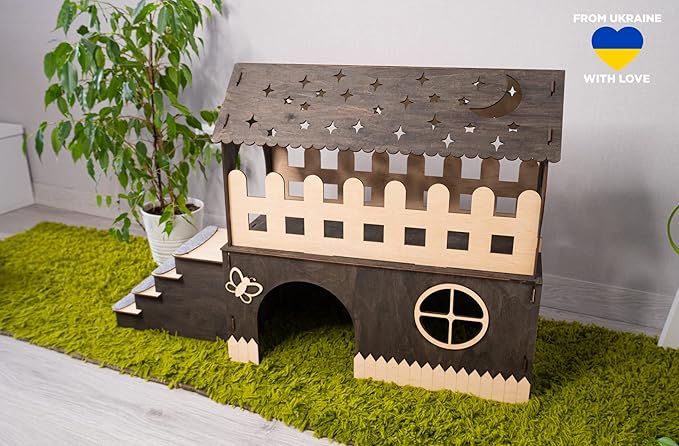Wooden rabbit house, bunny сastle, Add your pet's name for FREE (Add fleece)