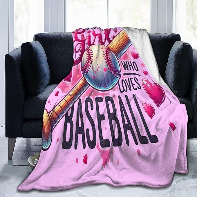 SweetFox Just A Girl Who Loves Baseball Blanket, Baseball Sports Decor Throw Blanket Gifts for Girls Boys Lover Super Warm Soft Plush Fleece Flannel Bedding Blankets for Kids Adults Men Women 60"X50"
