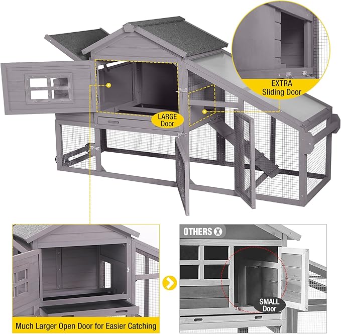 Aivituvin Wooden Chicken Coop Hen House, Outdoor Large Rabbit/Bunny Hutch, Small Animal Cage (Grey)