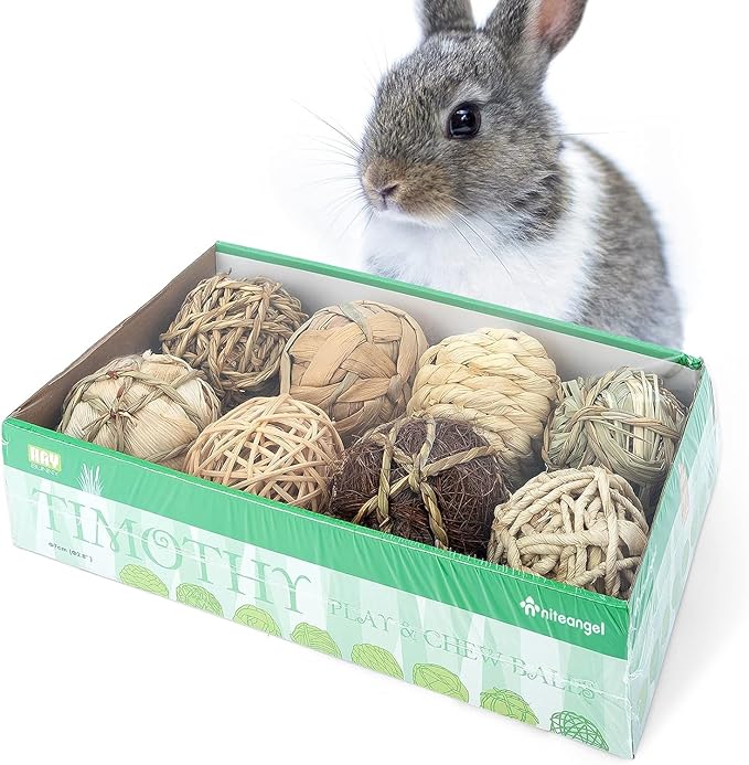 Natural Bunny Chew Toys Funny Safe Hay Grass Ball for Chinchilla Guinea Pig Rats Rabbits Hamster Gerbil Degu (8PC)