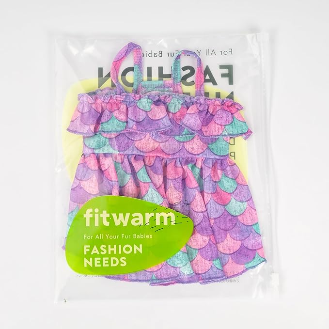 Fitwarm Dreamy Mermaid Ruffle Dog Dress, Lightweight Summer Clothes for Small Dogs Girl, Hawaiian Pet Outfit, Purple, Blue, Pink, Medium