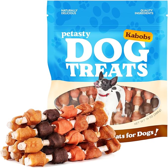 Dog Kabobs Rawhide Treats,5-Flavor Long-Lasting Chews Training Snacks,Healthy Dog Treats for Puppies,Small,Medium&Large Dogs with Chicken,Sweet Potato,Duck,Cheese&Hide Sticks 14oz,18 Count