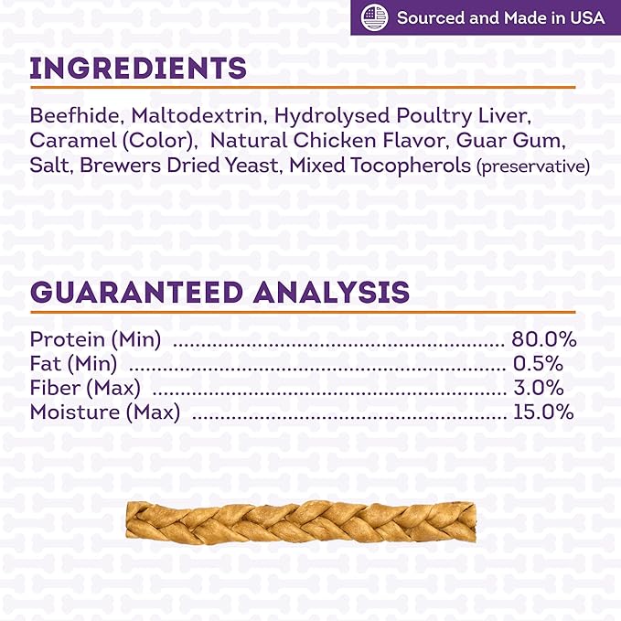 USA Beefhide Braids 12-13" Dog Chew Treats - Chicken Flavor, 2 Count/1 Pack