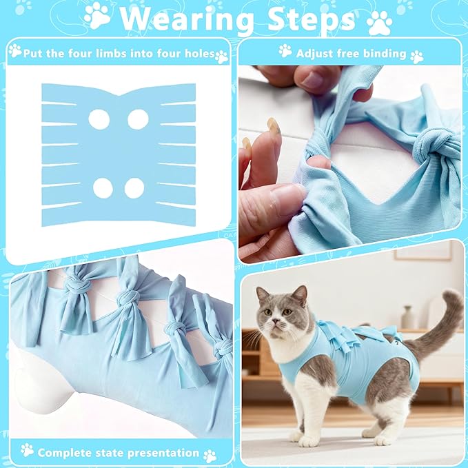 Cat Recovery Suit Anti Licking, Cats Surgery Recovery Suit Female Kitten Onesie After Spay, Cone of Shame Alternative, Post-Surgery Kitten Surgical Clothes for Abdominal Wounds(Kont Blue,M)