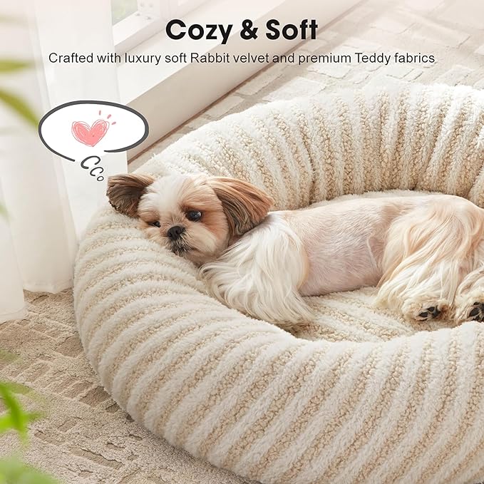 MIXJOY Dog Beds Large Sized Dogs, Washable Dogs Bed with Removable Cover, Cozy Donut Dog Ded Fluffy Plush Faux Fur Pet Bed with Anti-Slip Bottom, 36"x36"x10", White