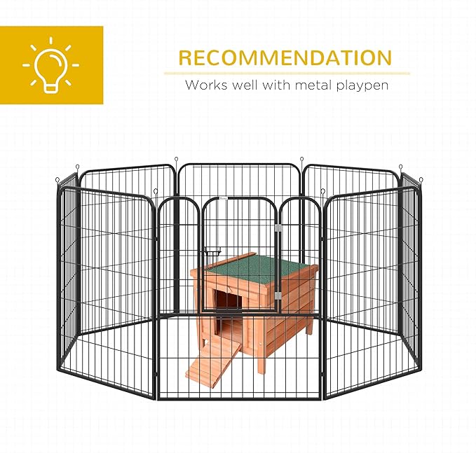 PawHut Small Wooden Rabbit Hutch Bunny Cage Guinea Pig Cage Duck House Dog House with Openable & Waterproof Roof, Natural