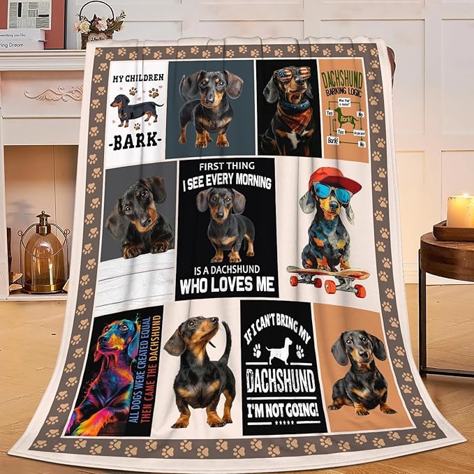 Dachshund Throw Blanket Weiner Dog Dachshund Puppy Stuff Gifts for Dog Lover Kids Girls Boys Adults Women Men Soft Cozy Warm Plush Fluffy Fuzzy Fleece Blanket Decor 40''X50''