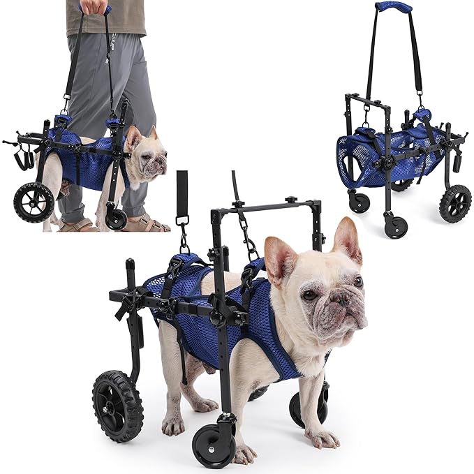 ETIAL 4-Wheel Adjustable Dog Wheelchair Cart for Disabled & Senior Dogs, Lifting Harness with 4 Usage Modes - Support Front/Rear Legs Mobility Aid for Small Breeds XS