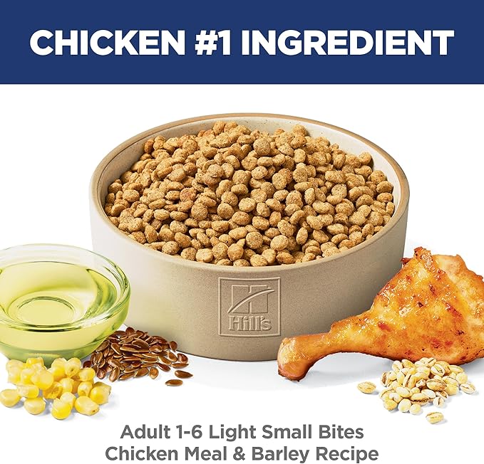 Hill's Science Diet Adult 1-6 Light Small Bites Dry Dog Food, Chicken Meal & Barley, 30 lb. Bag