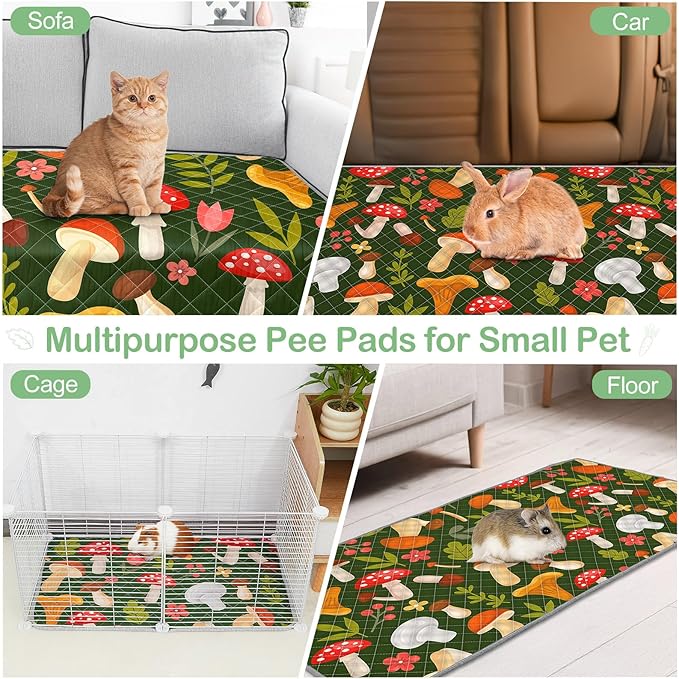 Bienbee Guinea Pig Bedding, 2 Pack 47" x 24" Reusable Guinea Pig Cage Liner Waterproof and Absorbent Small Animal Bedding Washable Guinea Pig Pee Pads for Small Pet Hamster Rabbit Squirrel, Mushroom