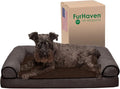 Furhaven Memory Foam Dog Bed for Medium/Small Dogs w/ Removable Bolsters & Washable Cover, For Dogs Up to 35 lbs - Sherpa & Chenille Sofa - Coffee, Medium