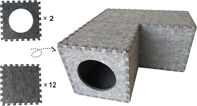 Guinea Pig Felt Hideout Creative Assembly & Detachable House Bed Small Animal Tunnel Hidey Habitats Decor for Guinea Pig Rat Chinchilla Hedgehog Hamster (Grey)