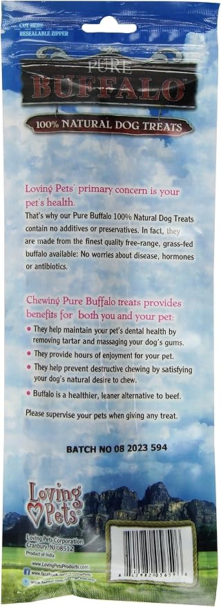 Loving Pets Pure Buffalo 12-Inch Bully Stick Dog Treat, 3-Pack