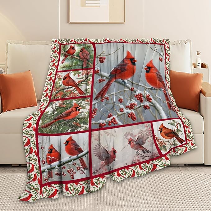 Cardinal Blanket Red Bird Throw Blanket Gifts for Women Men Boys Girls Kids Adults Super Soft Cozy Plush Fluffy Fuzzy Fleece Blanket Home Decor 40''X50''