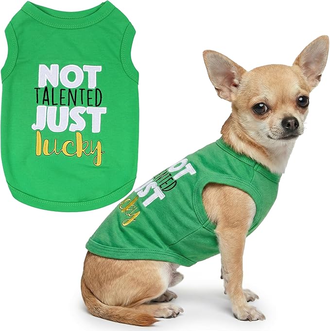 Parisian Pet Dog Shirt – 100% Cotton Green Shirts for Small Dogs – Sleeveless Puppy Vest – Lightweight and Breathable Funny Pet Apparel – St. Patrick’s Day Dog Clothes - Stretchy T Shirts for Dogs