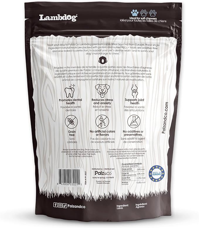 Palz&Co Lambdog Lamb Bites 6oz - 100% Natural Single Ingredient Dog Treats, Grain-Free, High Protein, Chewy Texture