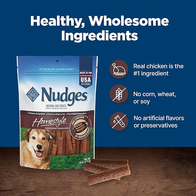 Blue Buffalo Nudges Homestyle Natural Dog Treats Chicken and Pork, 18-oz Bag
