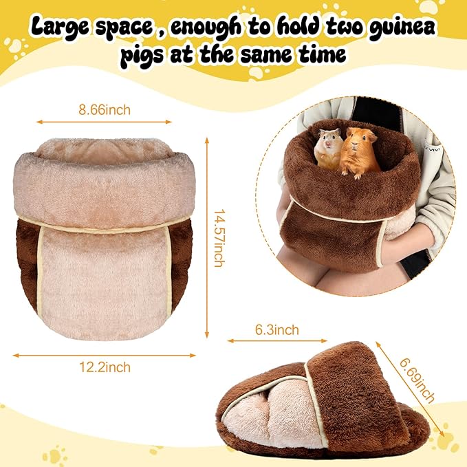 Wenqik 2 Pcs Guinea Pig Hideouts Guinea Pig Bed Washable Bunny Bedding Cuddle Warm Small Pet Sack Supplies Portable Pet Carrier Cage Nest Accessories for Cage(Dark Brown, Light Coffee,Plain)