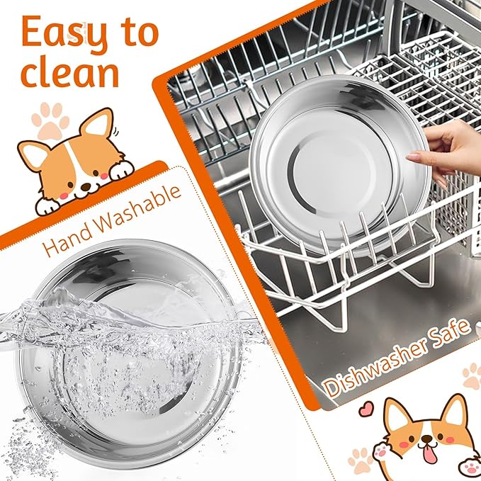 kathson 6 PCS Large Stainless Steel Dog Bowls, Replacement Metal XL Pet Puppy Food Water Bowl Set Suit for Indoor Outdoor, Dog Feeding Dish for Small, Medium, Large Dogs, Dishwasher Safe (8.9 in)