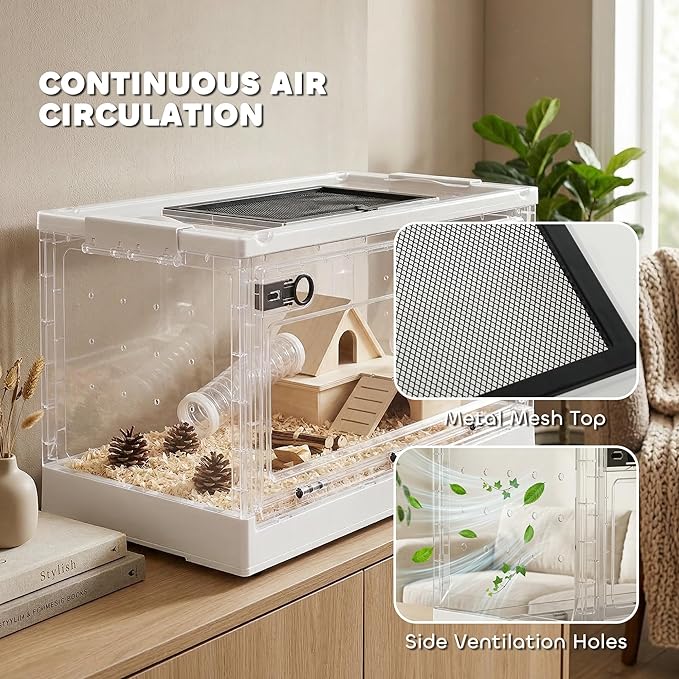 PawHut Hamster Cage, Stackable Small Animal Cage with Front Door, Ventilated Gebril Habitat for Dwarf Hamsters, Gerbils, Mice, 22" x 13" x 12", White