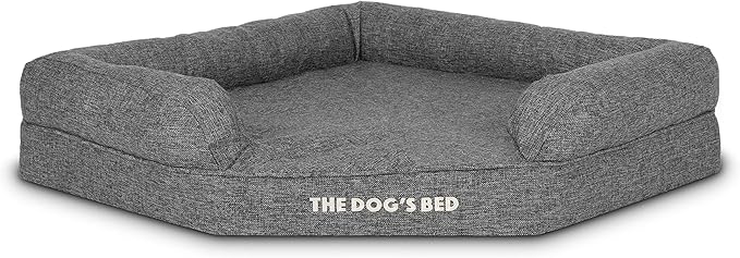 The Dog’s Bed Orthopedic Memory Foam Corner Dog Bed, Calming Surface – CertiPUR-Certified Foam, Largeinen Fabric, Grey Linen, Large