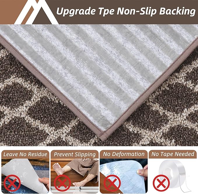 COSY HOMEER Soft Stair Treads 15pcs Non-Slip Carpet Mat 28inX9in Indoor Stair Runners for Wooden Steps,Stair Rugs for Kids and Dogs, 100% Polyester TPE Backing Brown,Rhombus