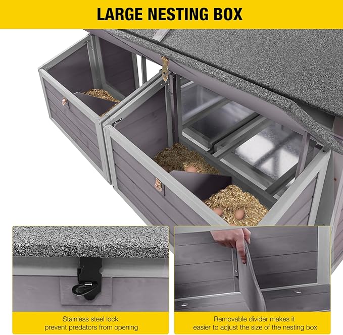 Mobile Chicken Coop with Wheels, Large 16.4ft² Chicken House for 6-8 Chickens, Weatherproof Chicken Tractor, with Nesting Boxes & Foldable Ramp, Easy Clean with Pull-Out Metal Trays