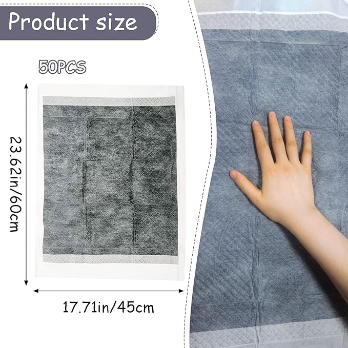 Tfwadmx 50 Pcs Rabbit Pee Pads Guinea Pig Super Absorbent Cage Liners Bunny Disposable Black Carbon Diapers Small Animal Training Accessories with Quick-Dry Surface for Chinchilla Ferret Hamster