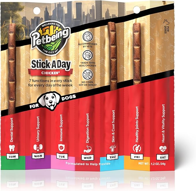 Stick a Day for Dogs | Specially Formulated 7-in-1 Functions Daily Real Meat Supplement for Dogs | Dog Chew Stick & Pet Vitamins Supplements Combination (7-Pack x 4, Mix)