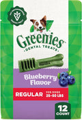 Greenies Veterinarian-Recommended Natural Dental Dog Treats, Dental Chews for Dogs, Regular Size, Blueberry Flavor, 12 oz. Pack, 12 Count
