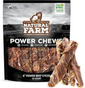 Natural Farm Power Beef Sticks Dog Chews (6”, 15-Pack), 2-in-1 Power Chews: Premium Bully Cheek Wrapped in Beef Esophagus for Double Chewing Time, Promotes Dental Health, Great for Medium Dogs