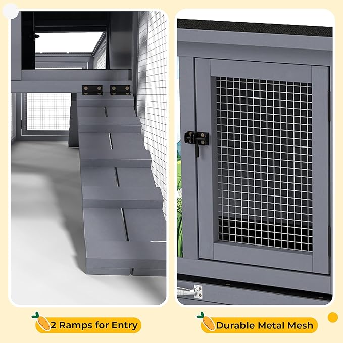 COZIWOW Outdoor Deluxe Rabbit Hutch Health Bundle: 95-Inch Large Cage & Smart Air Purifier for Rabbits, Chickens, and Small Animals