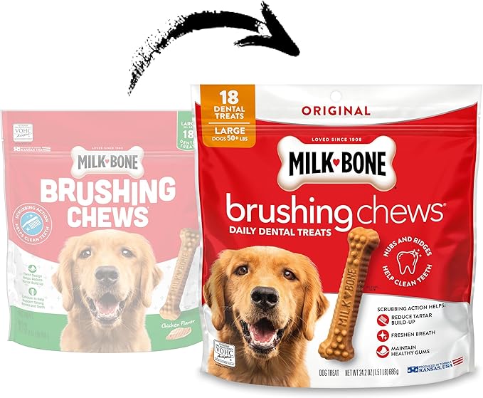 Milk-Bone Brushing Chews Original Chicken Flavor Daily Dental Dog Treats, Large, 24.2 Oz. Bag (Pack of 5)