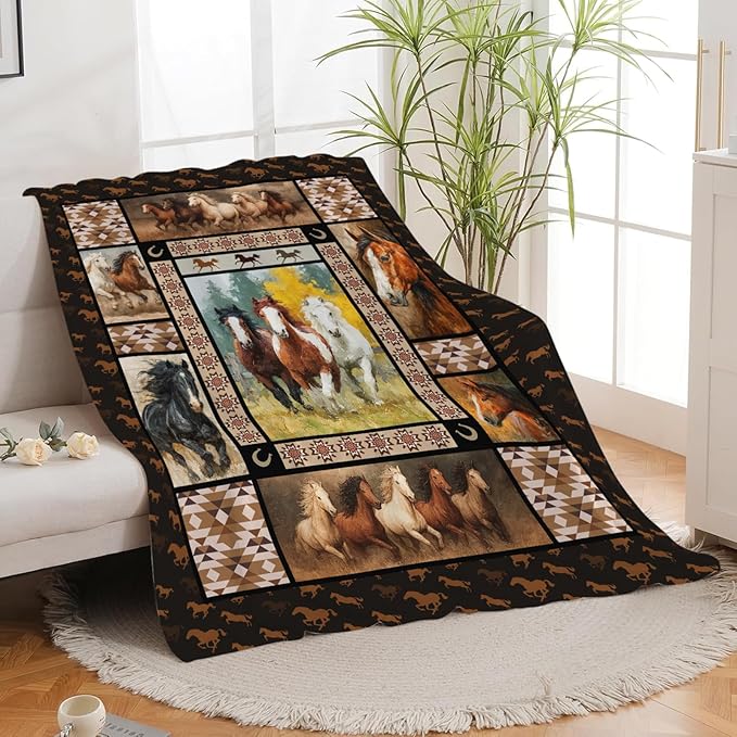 Horse Throw Blanket Horse Stuff Gifts for Kids Girls Boys Adults Women Men Soft Cozy Warm Plush Fluffy Fuzzy Fleece Blanket Decor 40''X50''