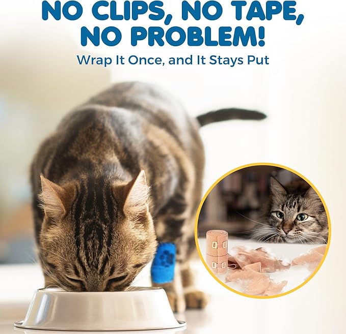 SunGrow Cat Self-Adhesive Bandage, Wound Care, Cuts, Post-Surgery, Hot Spots, 2”(W), Stretchable from 4” to 7”, Breathable Vet Wrap Gauze, 2 Rolls Per Color (Yellow, Blue, Green), 6 Pcs Per Pack 
