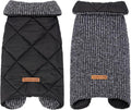 Fitwarm Reversible Quilted Dog Coat, Knitted Winter Clothes for Small Dogs Boy Girl, Windproof Thermal Pet Jacket, Black, Grey, XXL