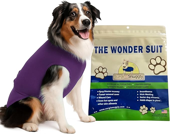 SurgiSnuggly Veterinary Invented Dog Surgical Recovery Suit for Female Spay or Male Dogs Neuters,Cone Alternative, Original Dog Onesie Bodysuit for After Surgery Small, Medium, Large Dogs 2XL Plum EC