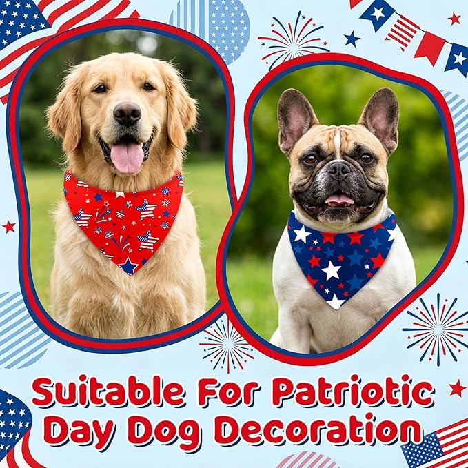 Weewooday 50 Pcs Patriotic Dog Bandanas Bulk Memorial Day Bandanas for Dogs Triangle Scarf Set for 4th of July 1776 Red White and Blue for Small Medium Large Outfit(Star, 25.6 x 17.7 x 17.7 Inch)