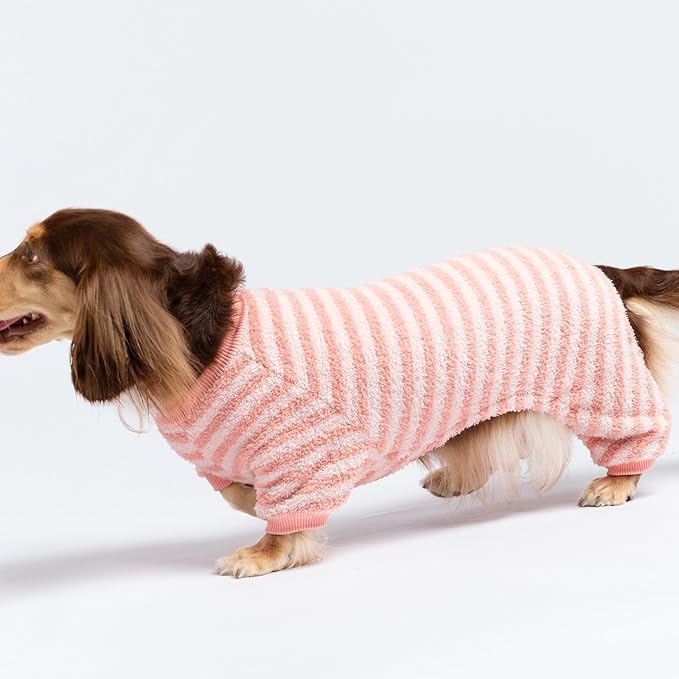 Fitwarm Fuzzy Fleece Stirped Dog Pajamas, Dog Winter Clothes for Small Dogs Girl, Cozy Dog Onesie, Pet Jumpsuit, Doggy Apparel, Pink, White, XXL