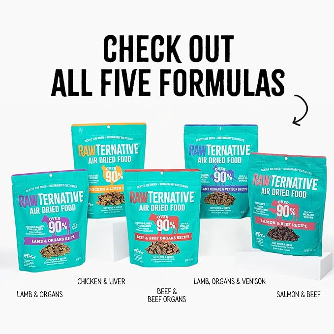 RawTernative Air Dried Dog Food, High Protein, Over 90% Real Beef & Beef Organs + New Zealand Green Mussels, Complete Meal or Topper, Grain Free, Gluten Free, Non GMO, (1 lb Bag)