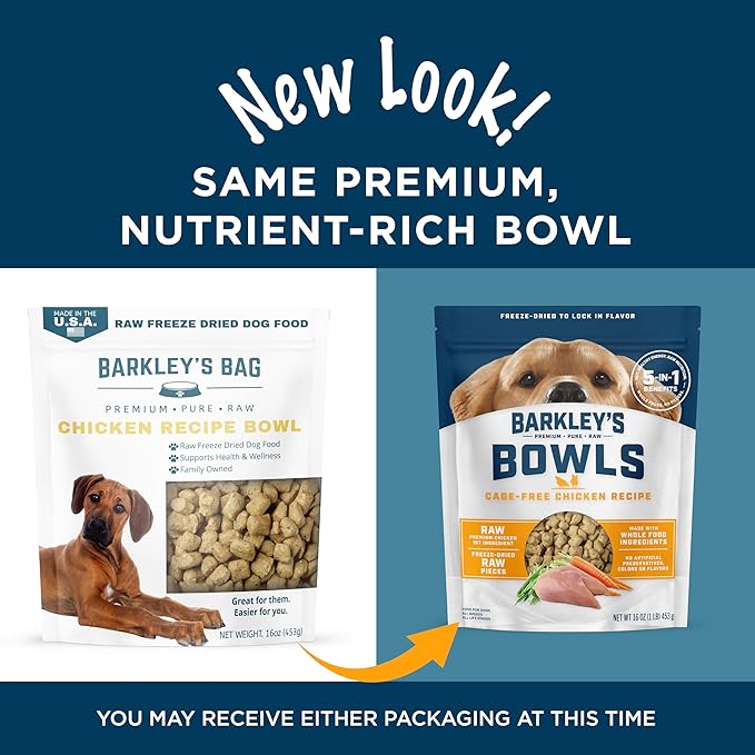 Barkley’s Bowls, Freeze-Dried Raw Chicken Dog Food, Fresh Whole Food Ingredients with Cage-Free Chicken, Grain Free, High Protein for Balanced Nutrition, Dog Treats or Topper, 16 Oz Bag (6 Pack)