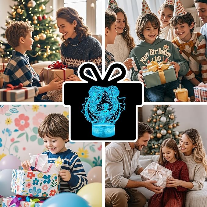 Ammonite Guinea Pig Night Light, 3D LED Lamp with Remote, 16 Color Changing & Timer, Room Decor Light, Vibrant Ambient Lighting, Birthday Xmas Gift for Kids Adults